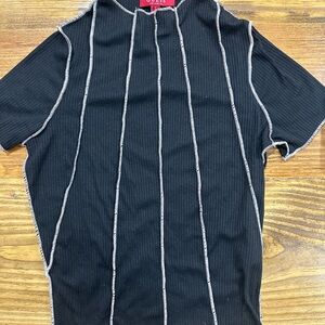 Guess Black Short Sleeve Tee with Pinstripes